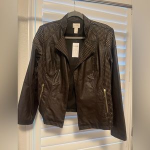 Chico's Studded Faux Leather L/S Jacket Cocoa Bean Size 1